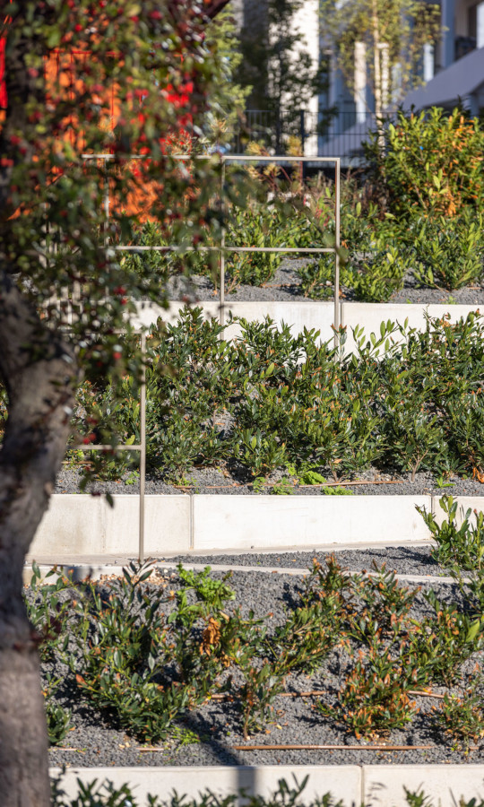 Kwietniki ze ścian oporowych na osiedlu mieszkaniowym